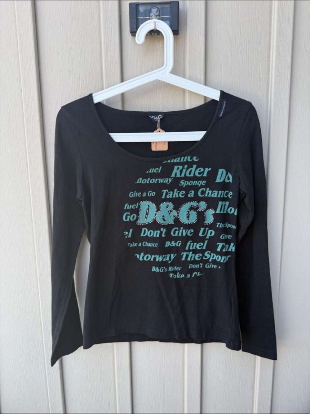 D&G Vintage Y2K Black Long Sleeve Tee with Teal D&G Graphic